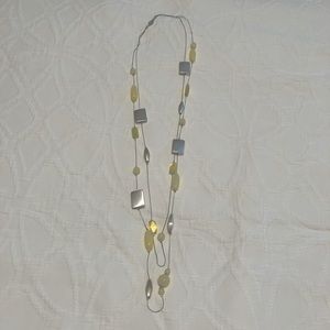 Long Layered Silver Necklace with Yellow Charms